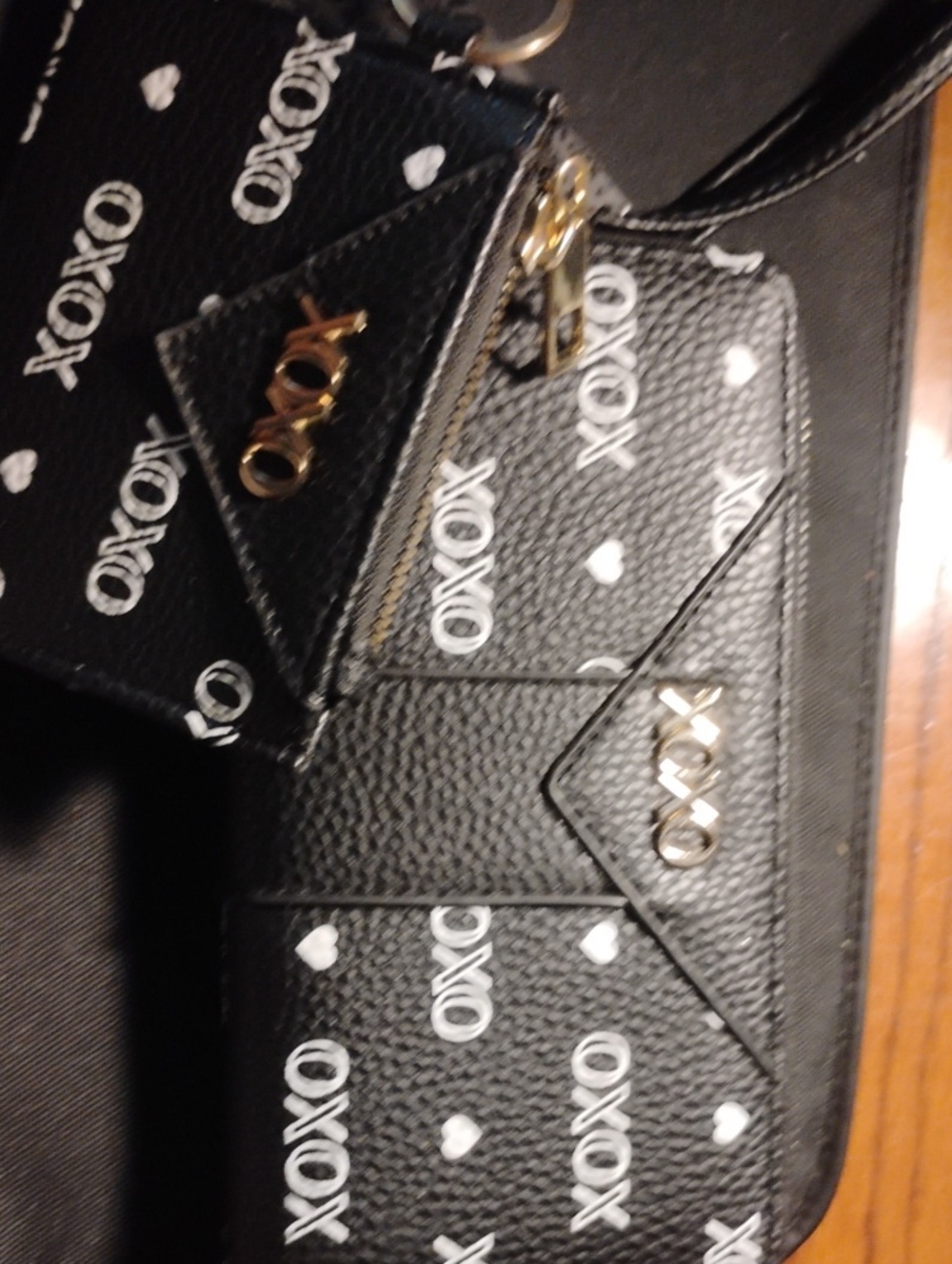 XOXO Black Logo Heart Wallet and Cardholder Set with Gold Hardware